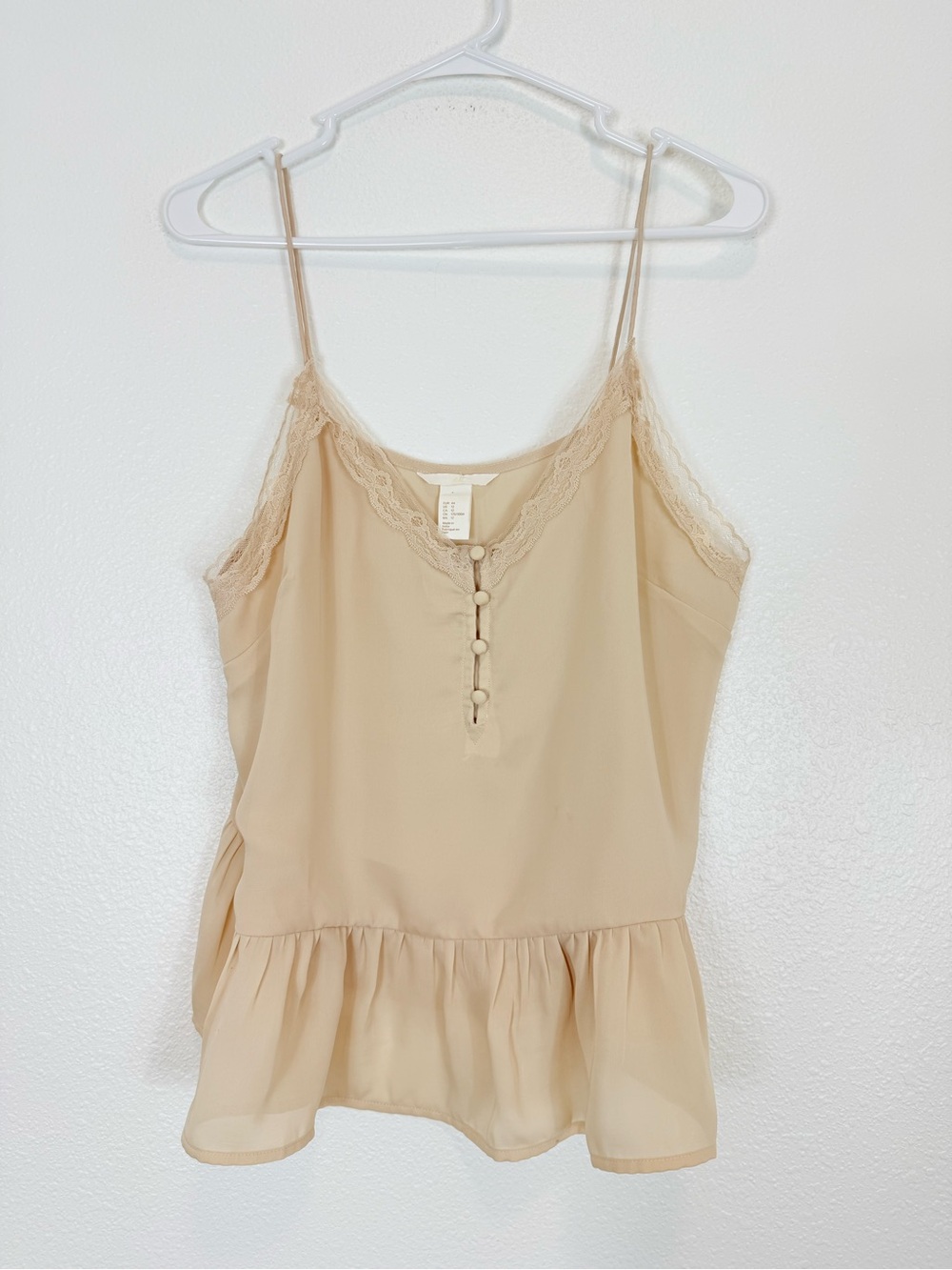 H&M Beige Lace-Trim Peplum Cami Lace Neckline Babydoll